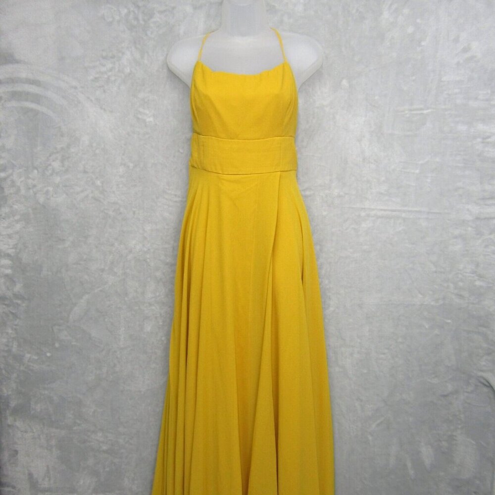 Lulu's XL Dreamy Romance Golden Backless Mustard Yellow Maxi Wrap Dress